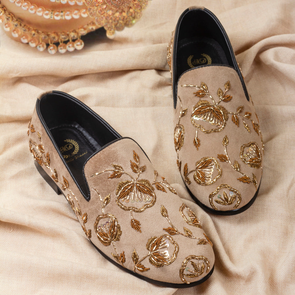 The Golden Flora Slipons (Beige Gold)