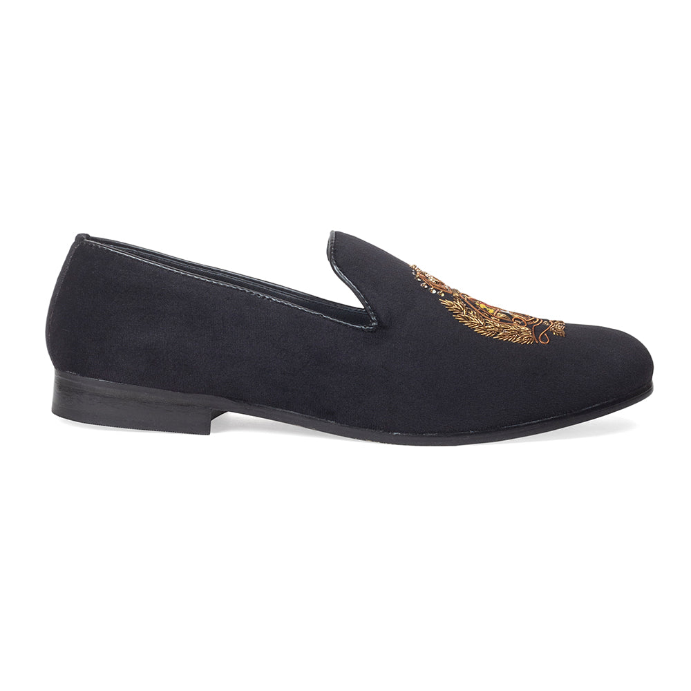 The Regal Crest Velvet Slipons (Black)