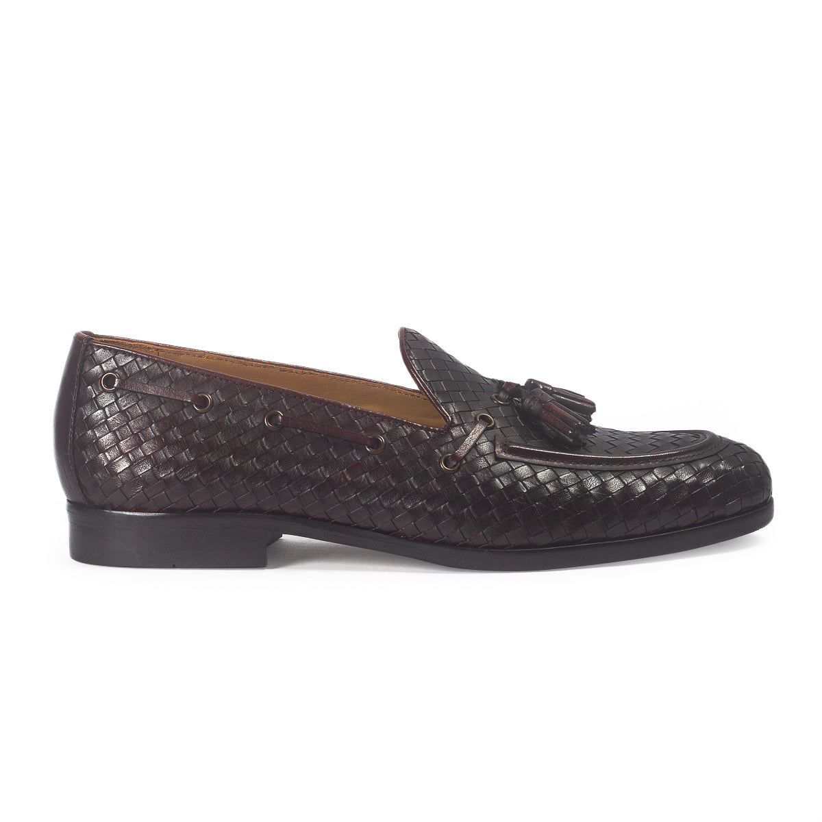 Woven Leather Tassel Slipons (Brown)