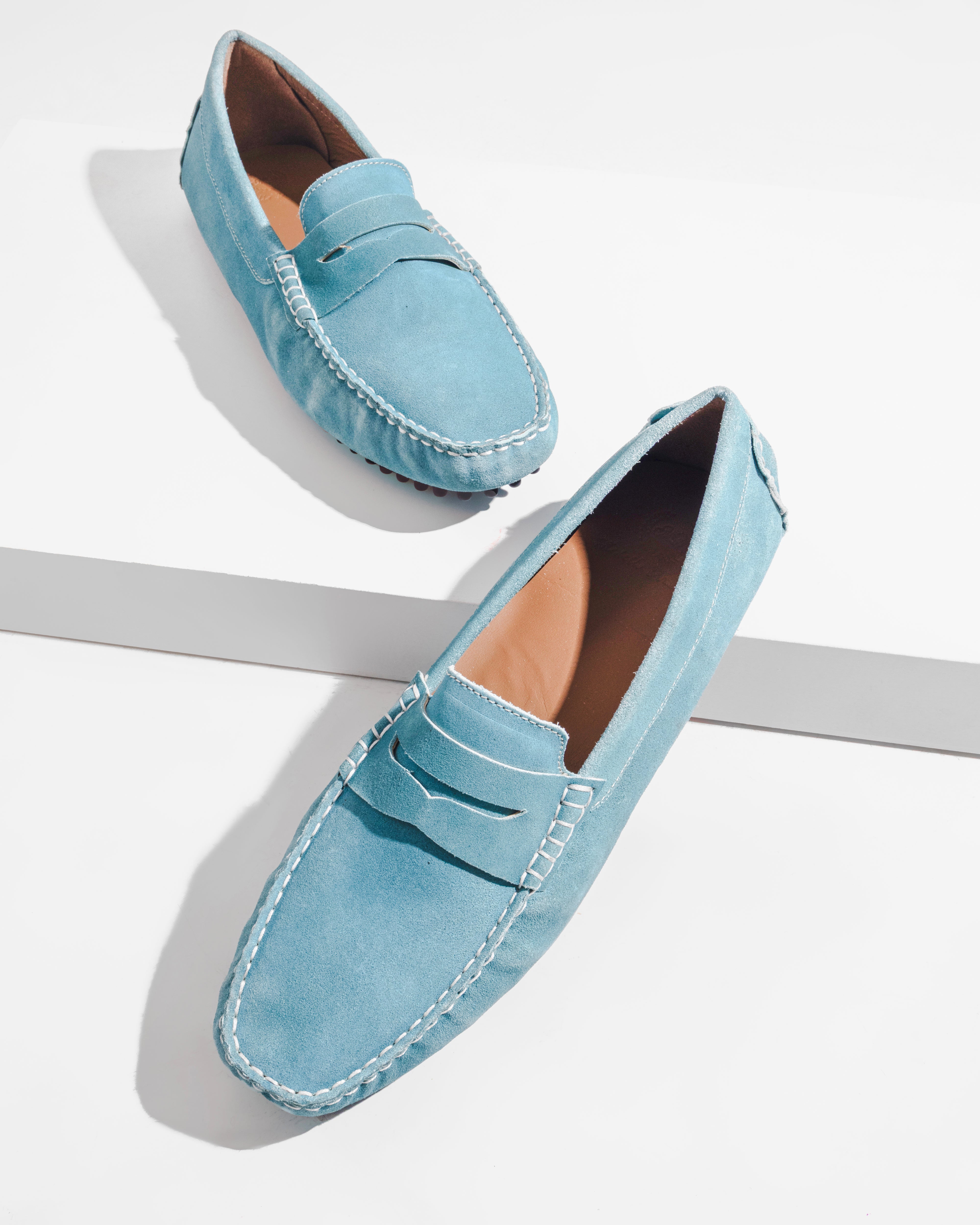 Gommino Suede Penny Loafers (Sky Blue)