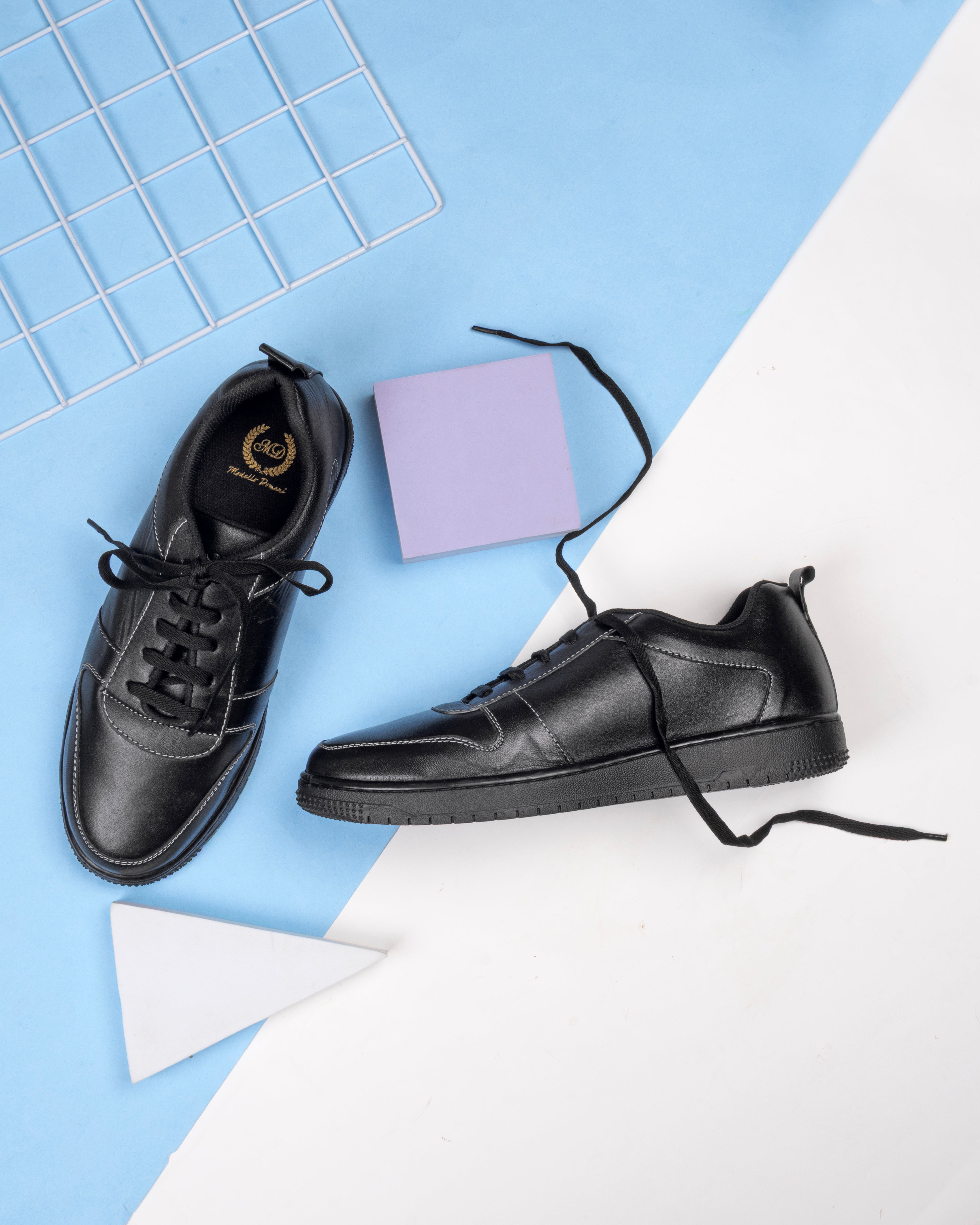 DOMS Comfort Leather Sneakers (Black)