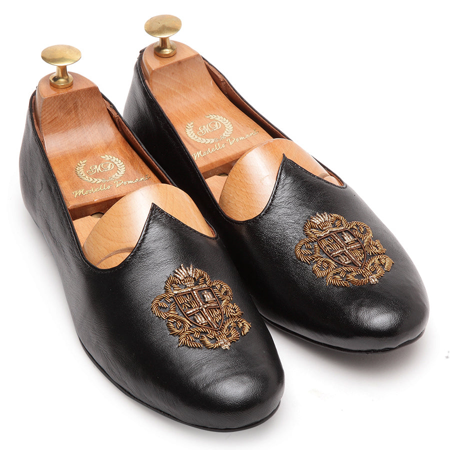 Royal Crest©️ Leather Juttis (Black)(Patent Copyright Artwork)