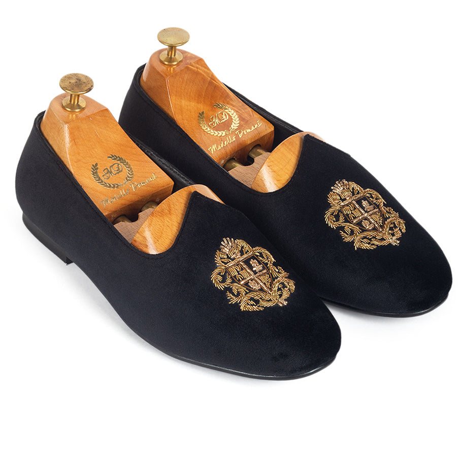 Royal Crest©️ Velvet Juttis (Black)(Patent Copyright Artwork)
