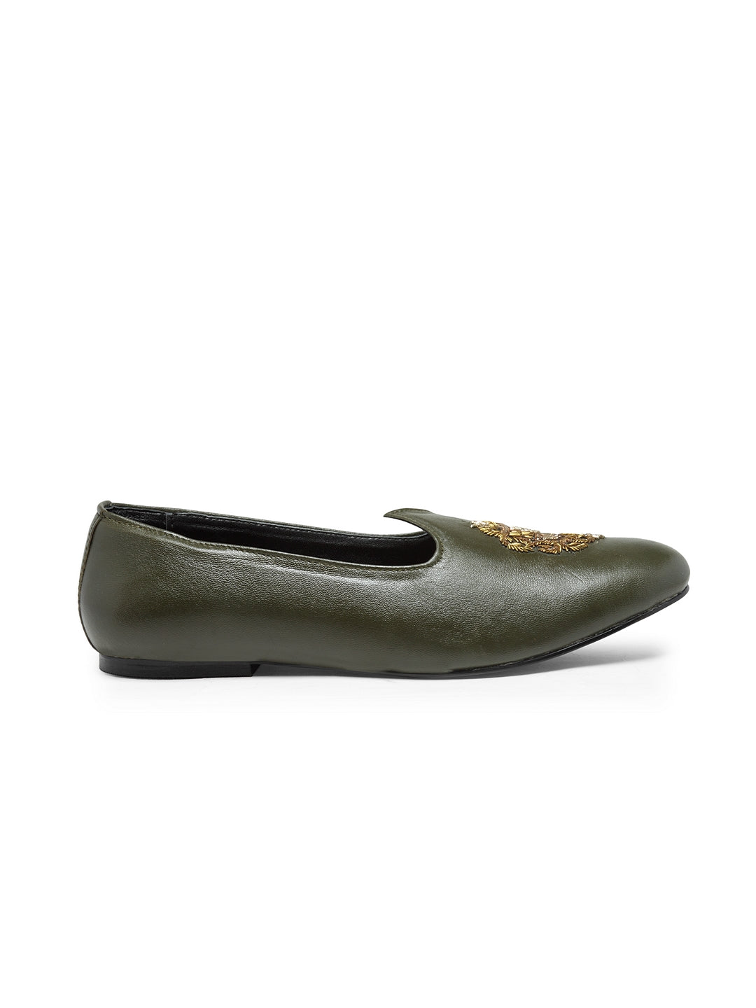 Royal Crest©️ Leather Juttis (Bottle Green)(Patent Copyright Artwork)