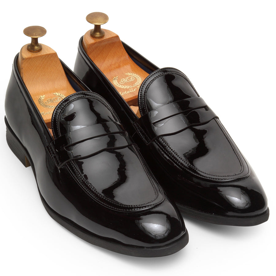 Italian Cut Penny Slipons (Patent Black)