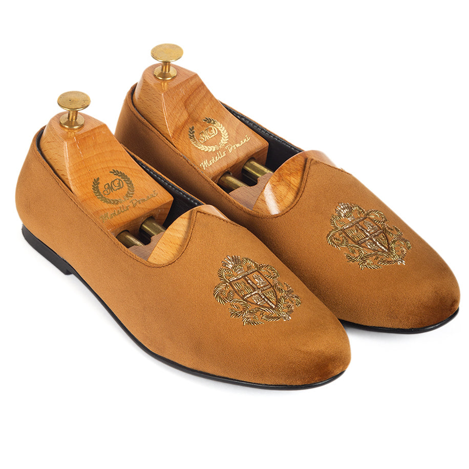 Royal Crest©️ Velvet Juttis (Light Tan)(Patent Copyright Artwork)