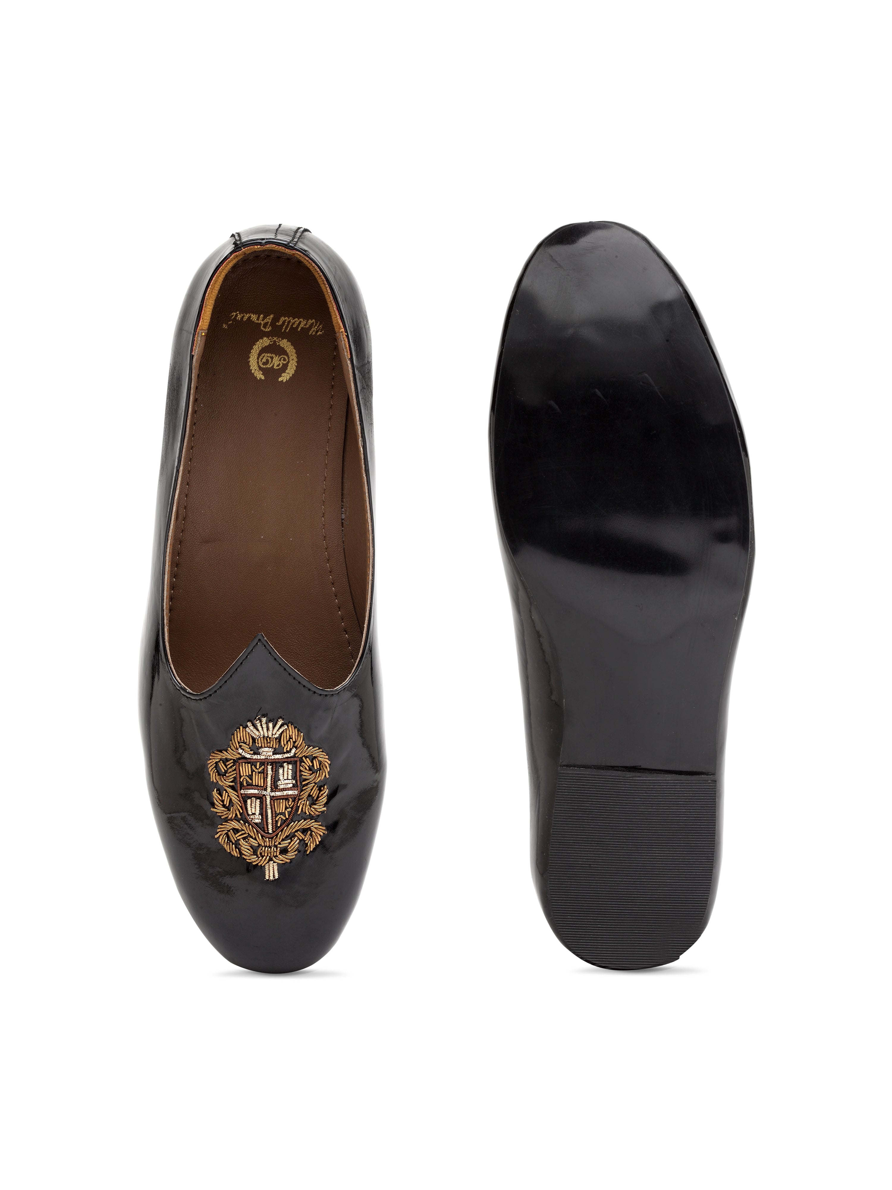Royal Crest©️ Leather Juttis (Patent Black)(Patent Copyright Artwork)