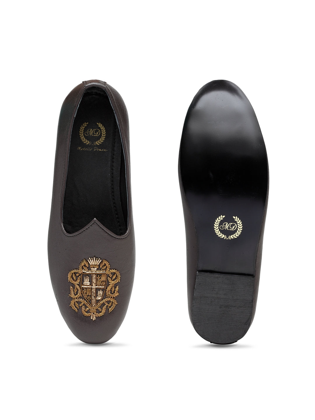 Royal Crest©️ Leather Juttis (Black)(Patent Copyright Artwork)