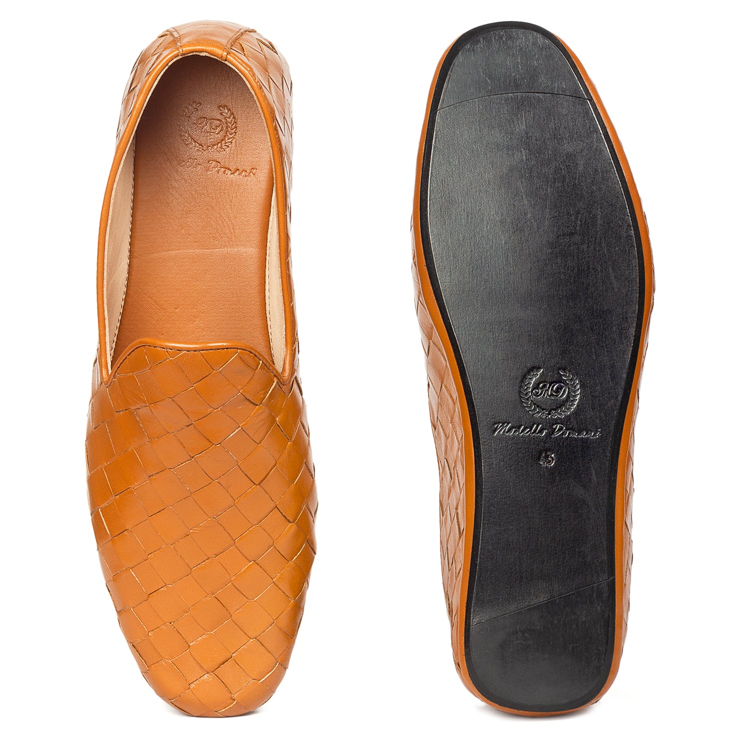 Soft Nappa Leather Woven Slipons (Tan)