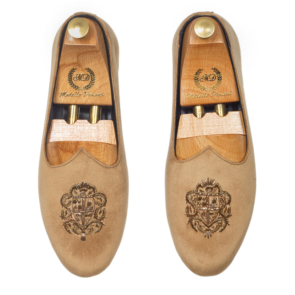 Royal Crest©️ Velvet Juttis (Golden Brown)(Patent Copyright Artwork)
