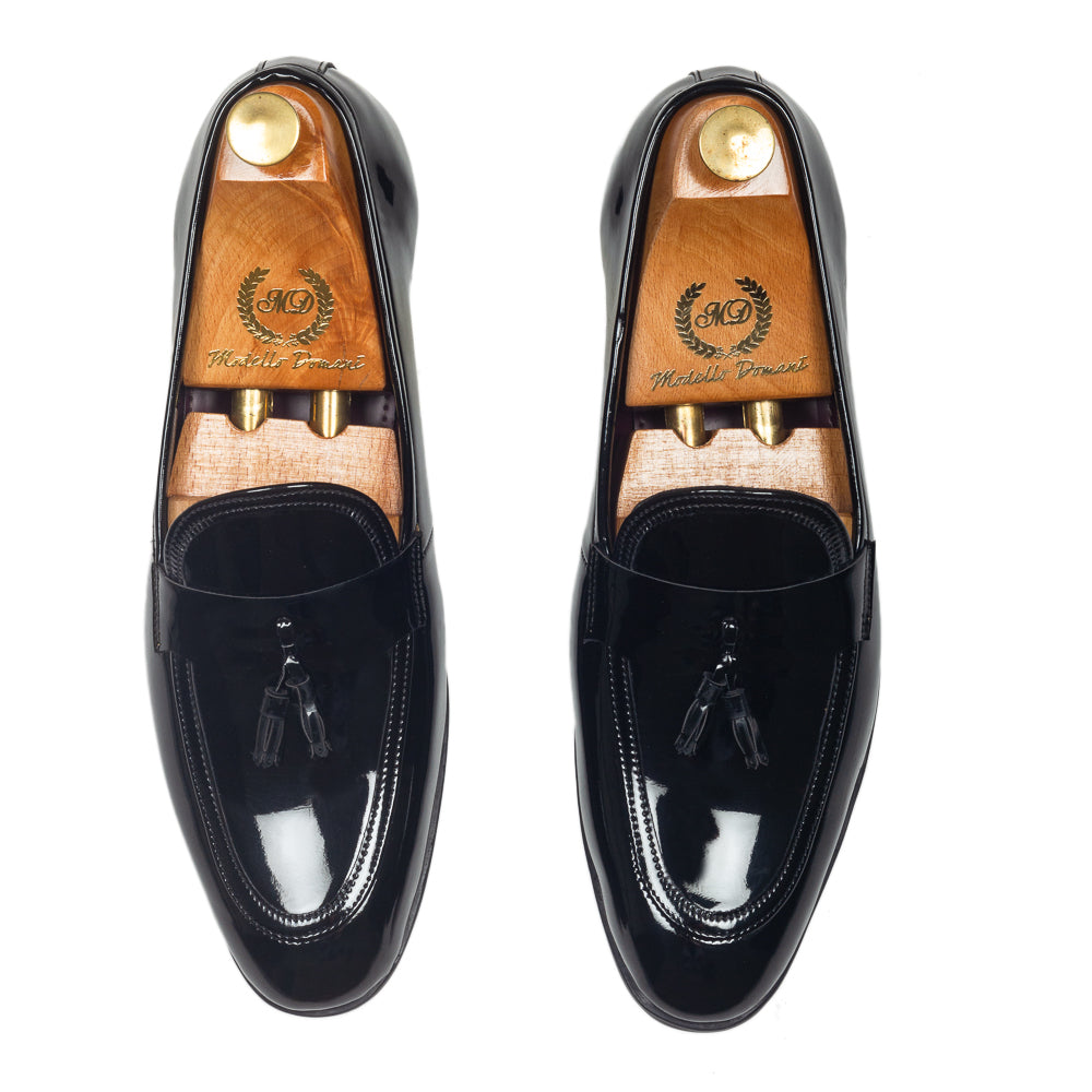 Italian Cut Tassel Slipons (Patent Black)