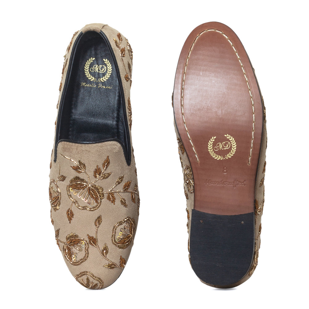 The Golden Flora Slipons (Beige Gold)