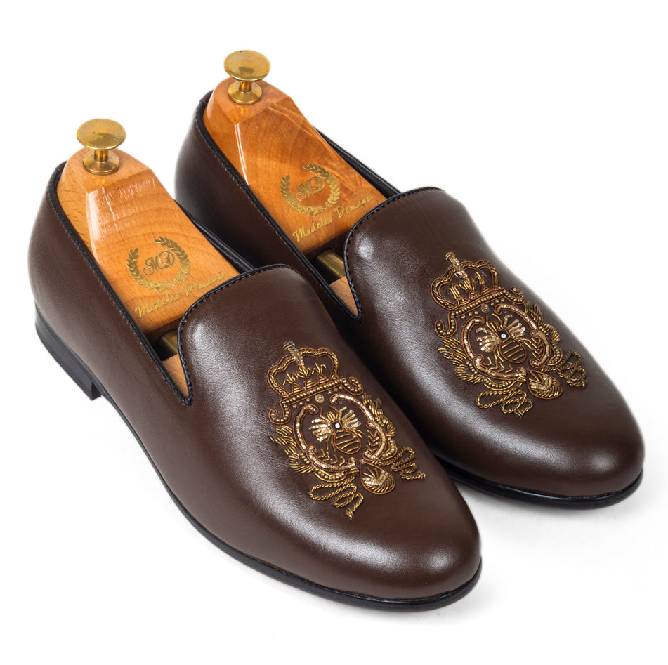 Royal Bee Leather Slipons (Brown)