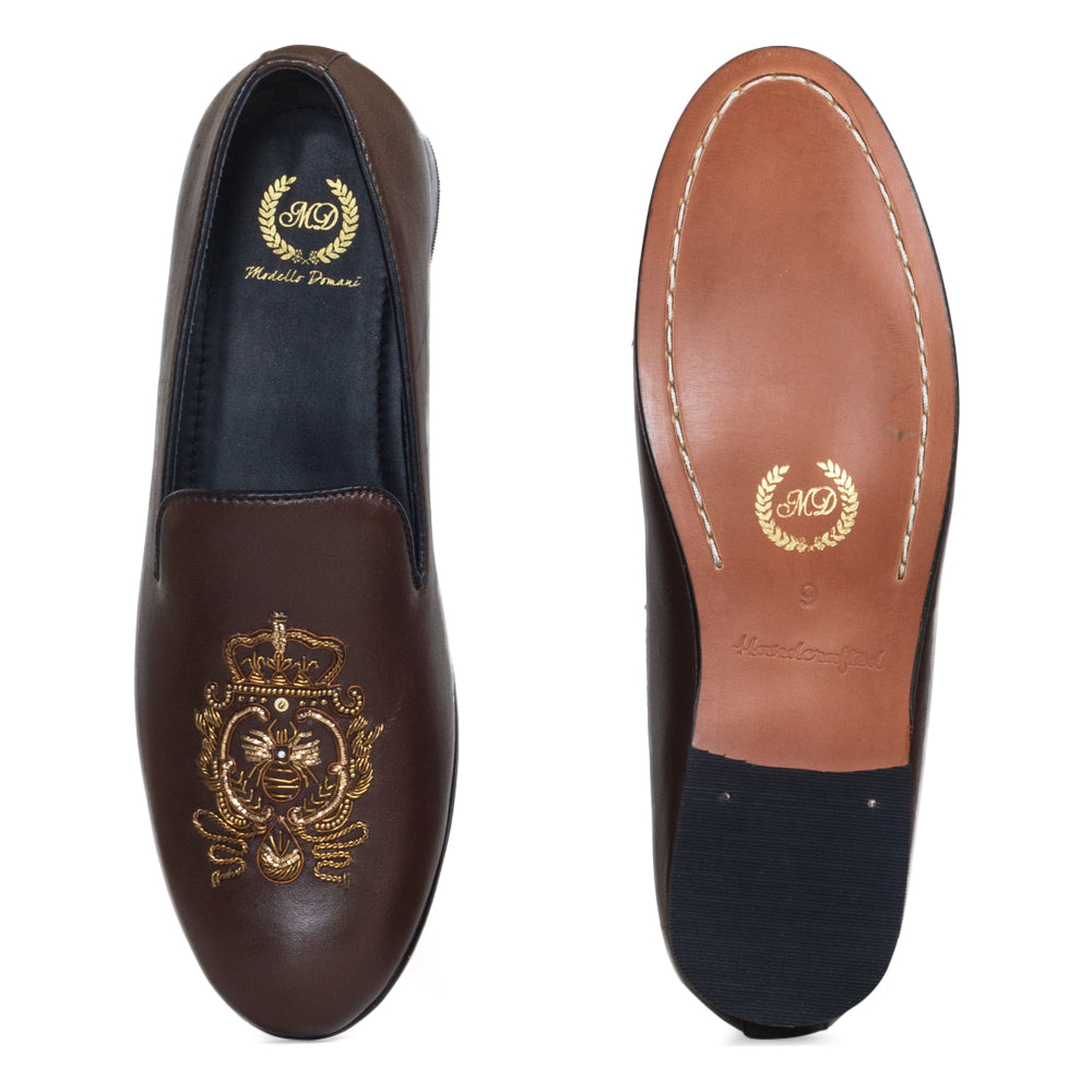 Royal Bee Leather Slipons (Brown)
