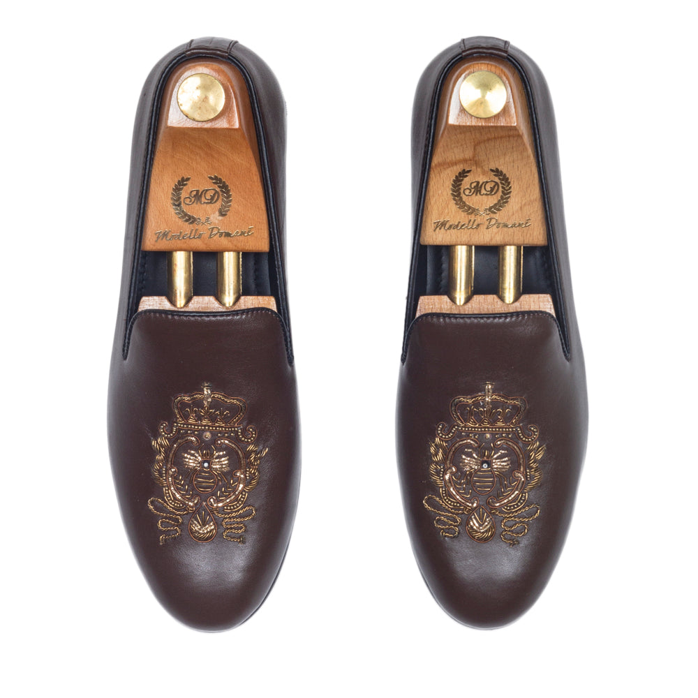 Royal Bee Leather Slipons (Brown)