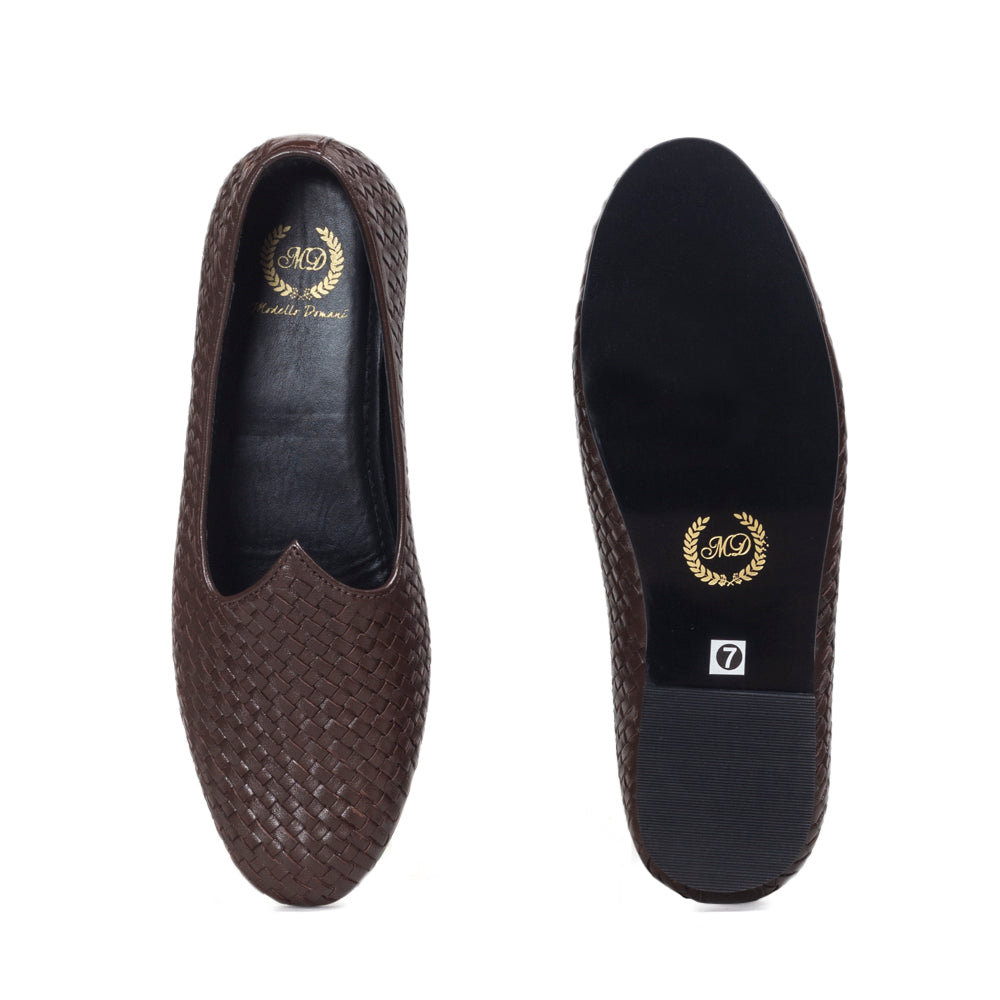 Woven Leather Juttis (Brown)