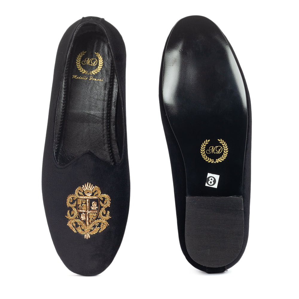 Royal Crest©️ Velvet Juttis (Black)(Patent Copyright Artwork)