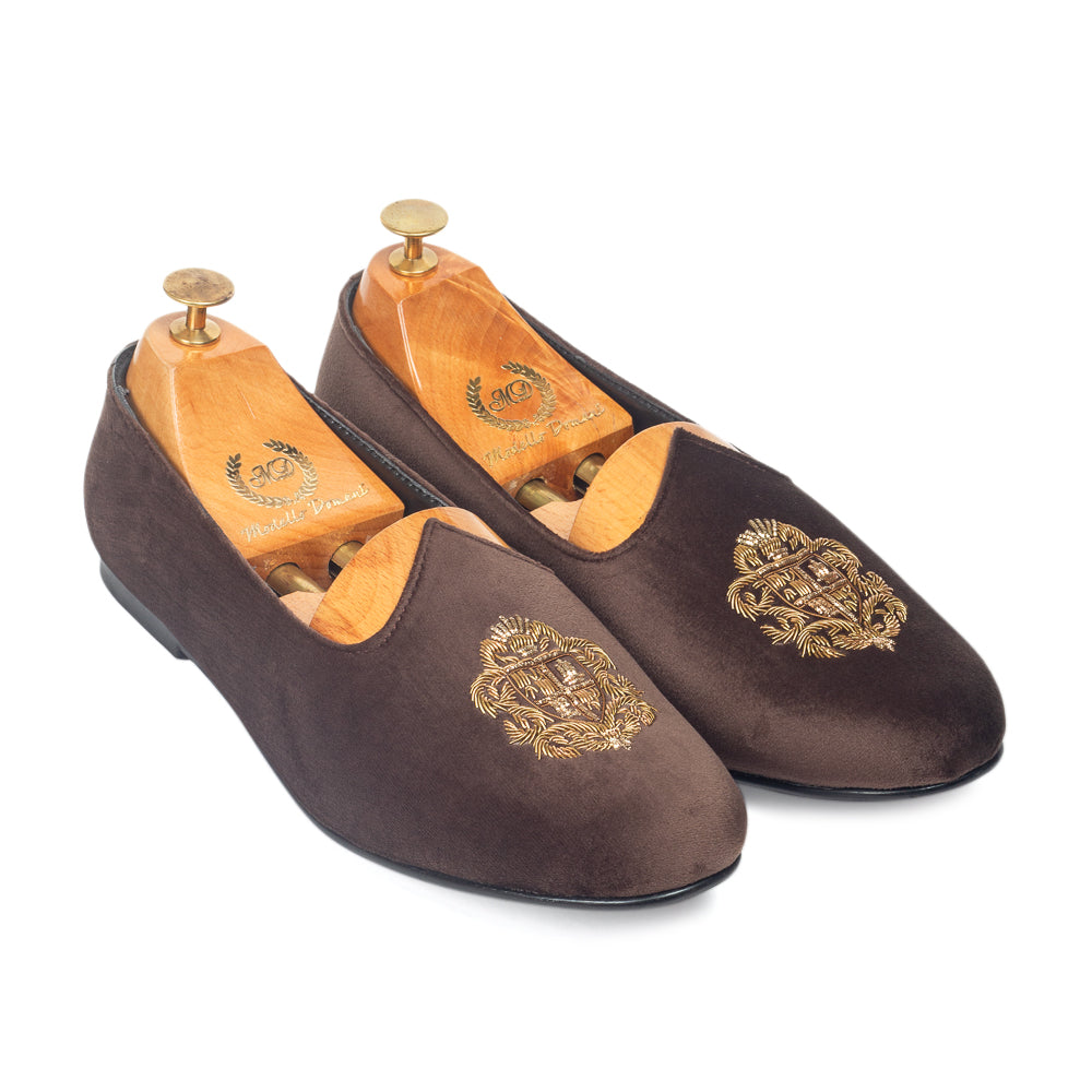 Royal Crest©️ Velvet Juttis (Brown)(Patent Copyright Artwork)