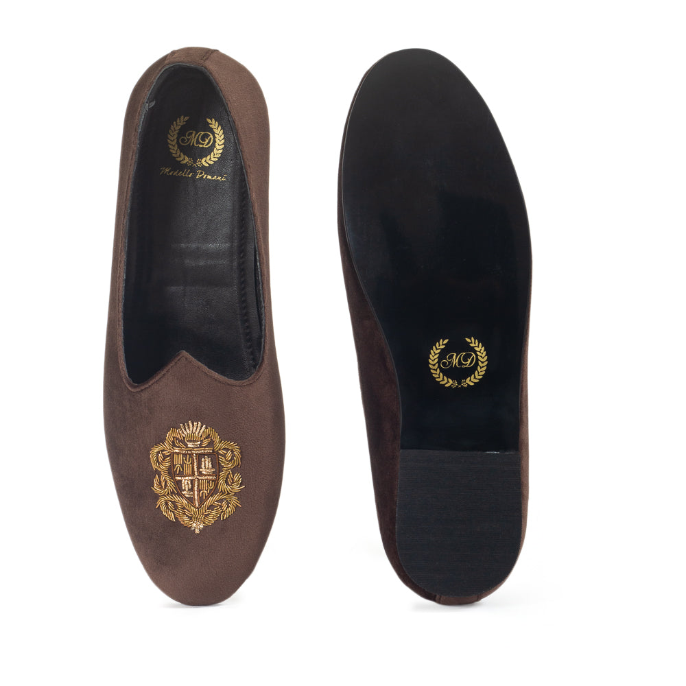 Royal Crest©️ Velvet Juttis (Brown)(Patent Copyright Artwork)