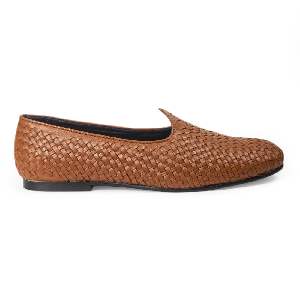Woven Leather Juttis (Tan)