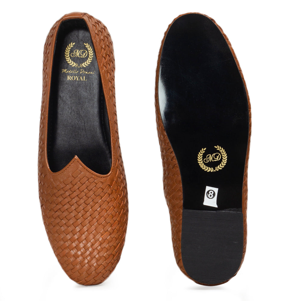 Woven Leather Juttis (Tan)
