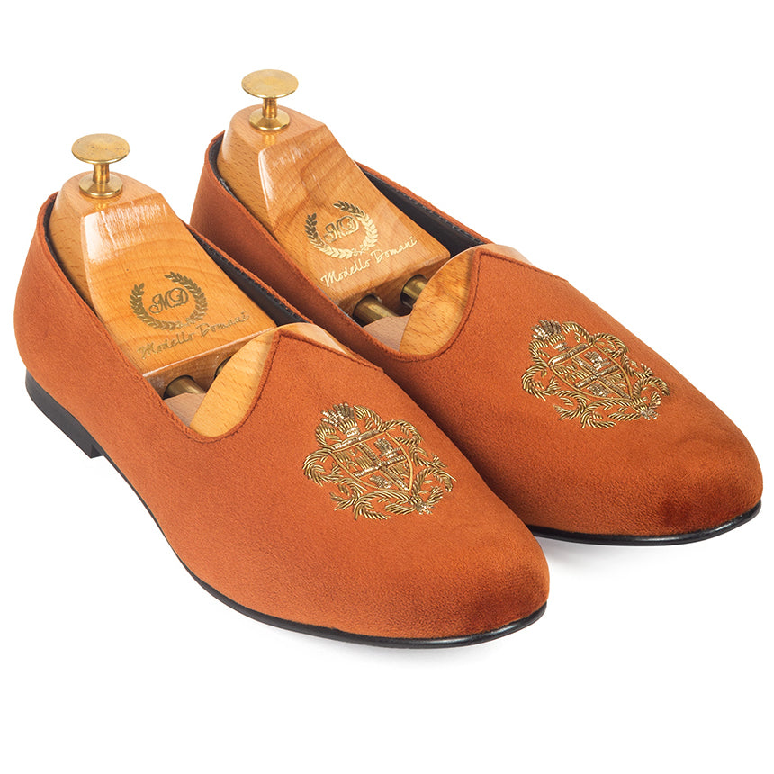 Royal Crest©️ Velvet Juttis (Limited Edition - Orange Tan)(Patent Copyright Artwork)