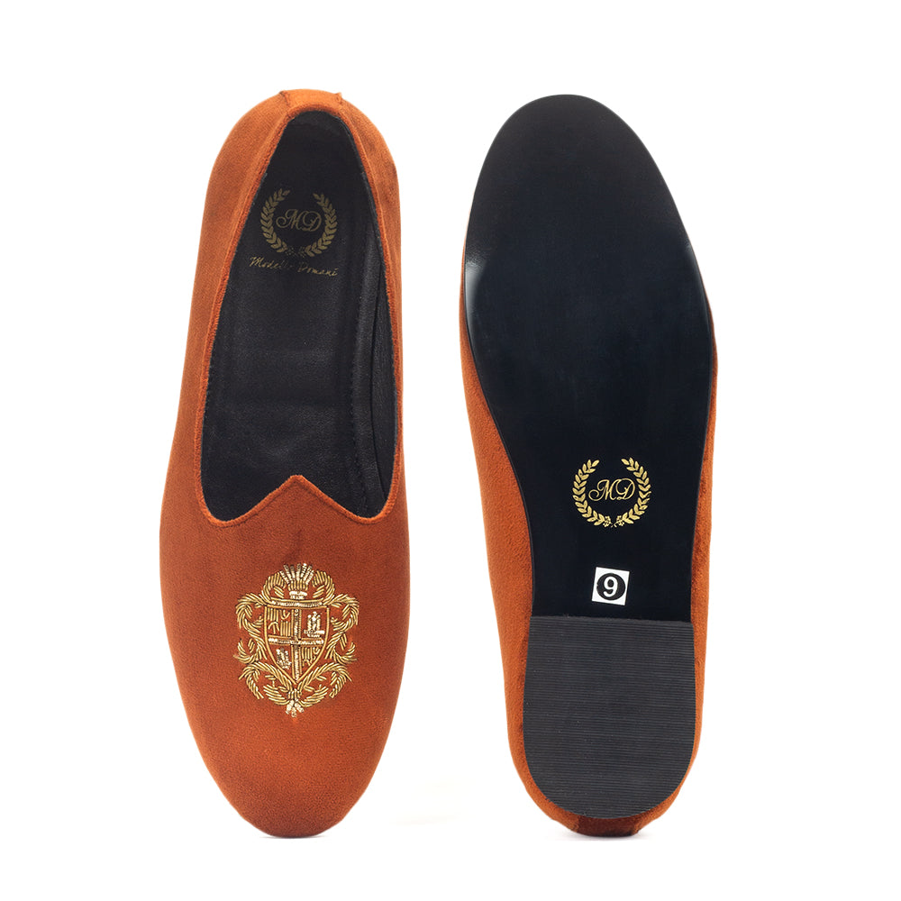 Royal Crest©️ Velvet Juttis (Limited Edition - Orange Tan)(Patent Copyright Artwork)