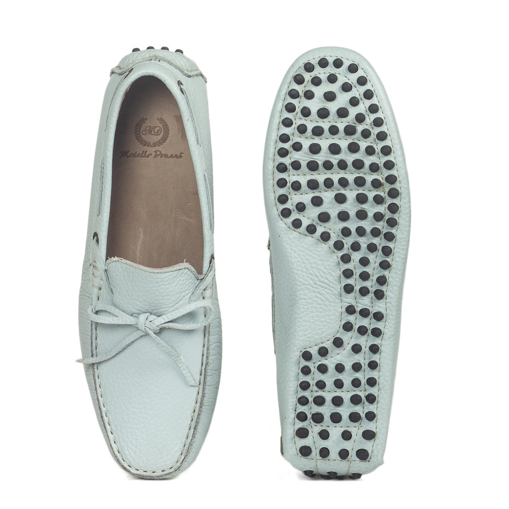 Gommino Leather Bow Loafers (English Blue)