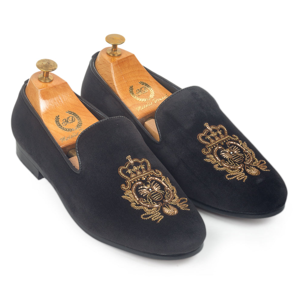 Royal Bee Velvet Slipons (Black)