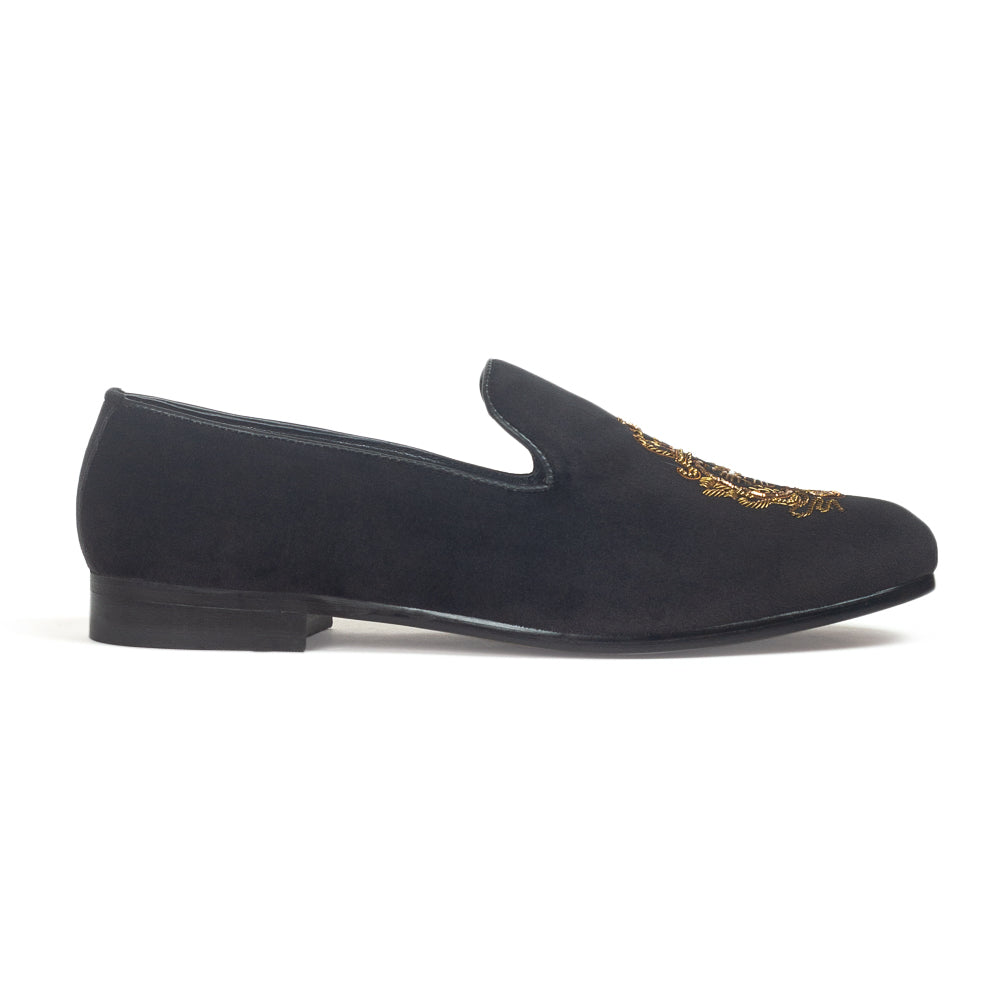 Royal Bee Velvet Slipons (Black)