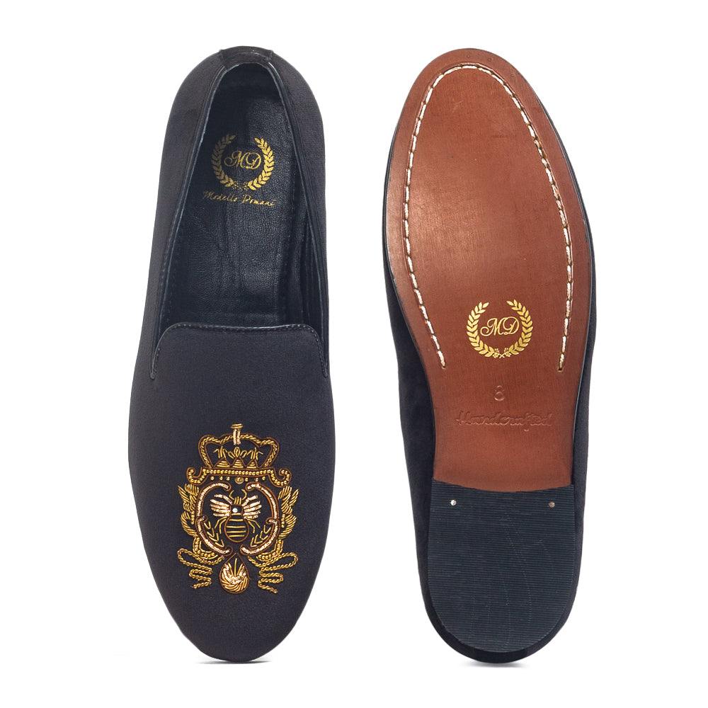 Royal Bee Velvet Slipons (Black)