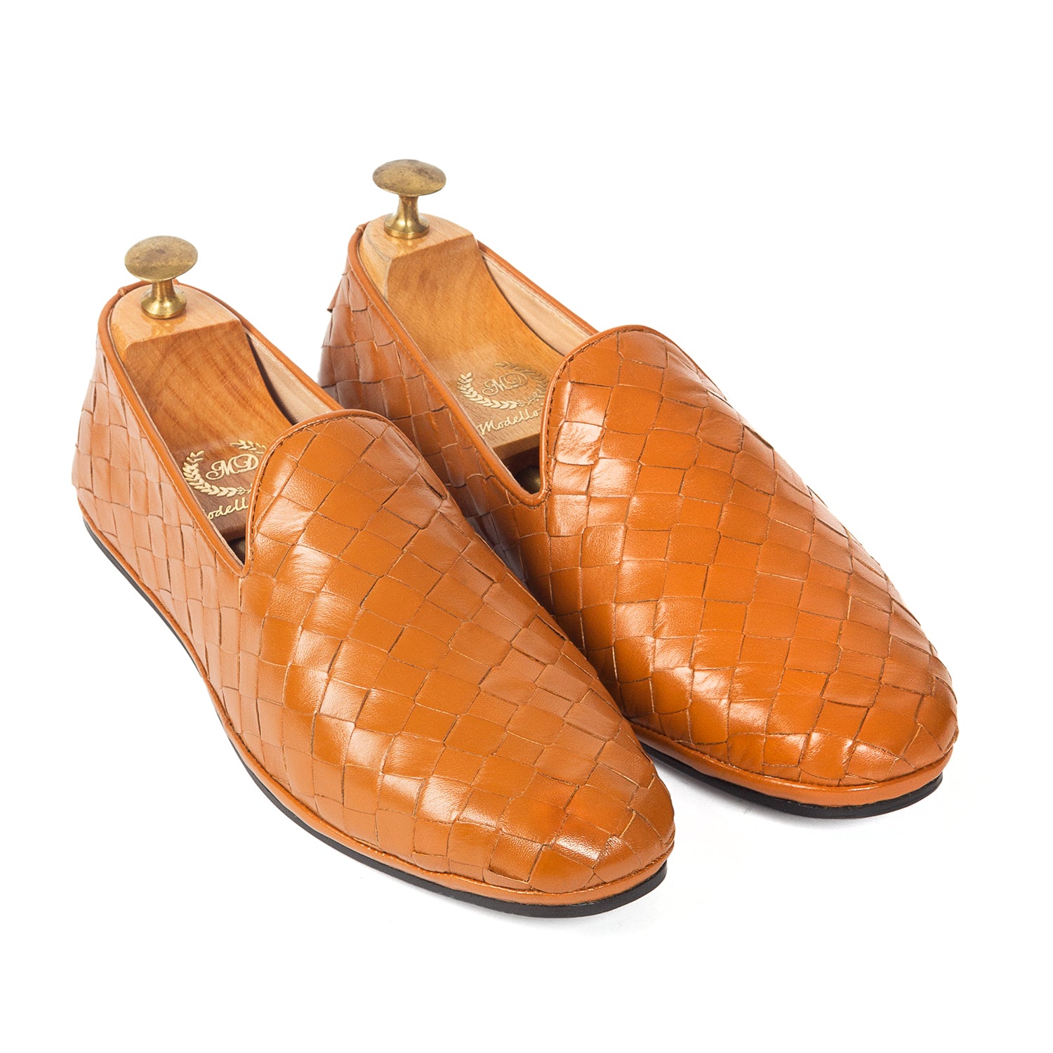 Soft Nappa Leather Woven Slipons (Tan)