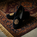 Royal Crest©️ Velvet Juttis (Black)(Patent Copyright Artwork) — Black juttis | Modello Domani