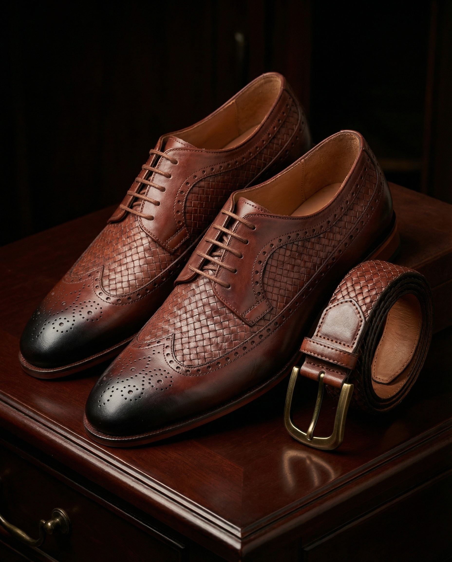 Woven Leather Brogues (Tan Brown)