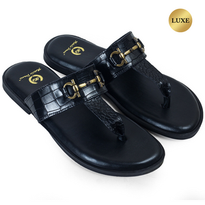 Louis Embossed Leather Slippers (Black)