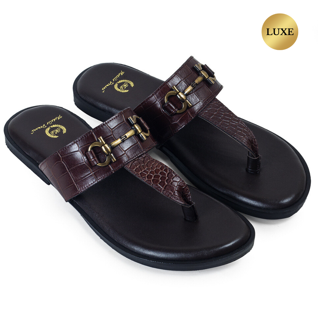 Louis Embossed Leather Slippers Brown Modello Domani