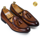 Milano Patina Leather Tassel Slipons (Patina Tan - Limited Edition) — Tan slipons | Modello Domani