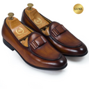 Milano Patina Leather Bowtie Slipons (Patina Tan - Limited Edition) — Tan slipons | Modello Domani