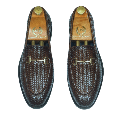 Italian Cut Textured Buckle Slipons (Coffee Brown)