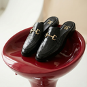 Louis Embossed Leather Mules (Black) — Black shoes | Modello Domani