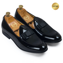 Milano Leather Bowtie Slipons (Patent Black - Limited Edition) — Black slipons | Modello Domani