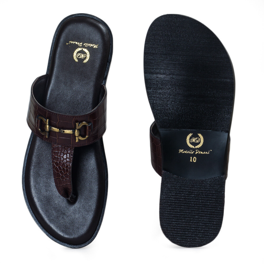 Louis Embossed Leather Slippers (Brown)