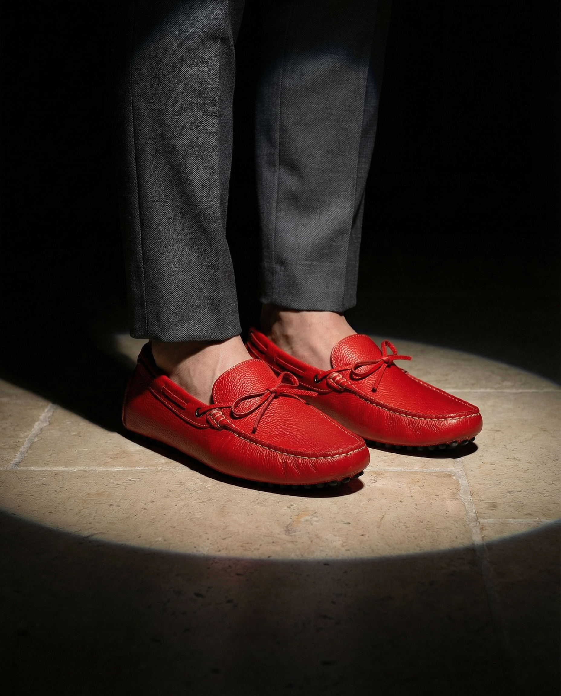 Gommino Leather Bow Loafers (Red)