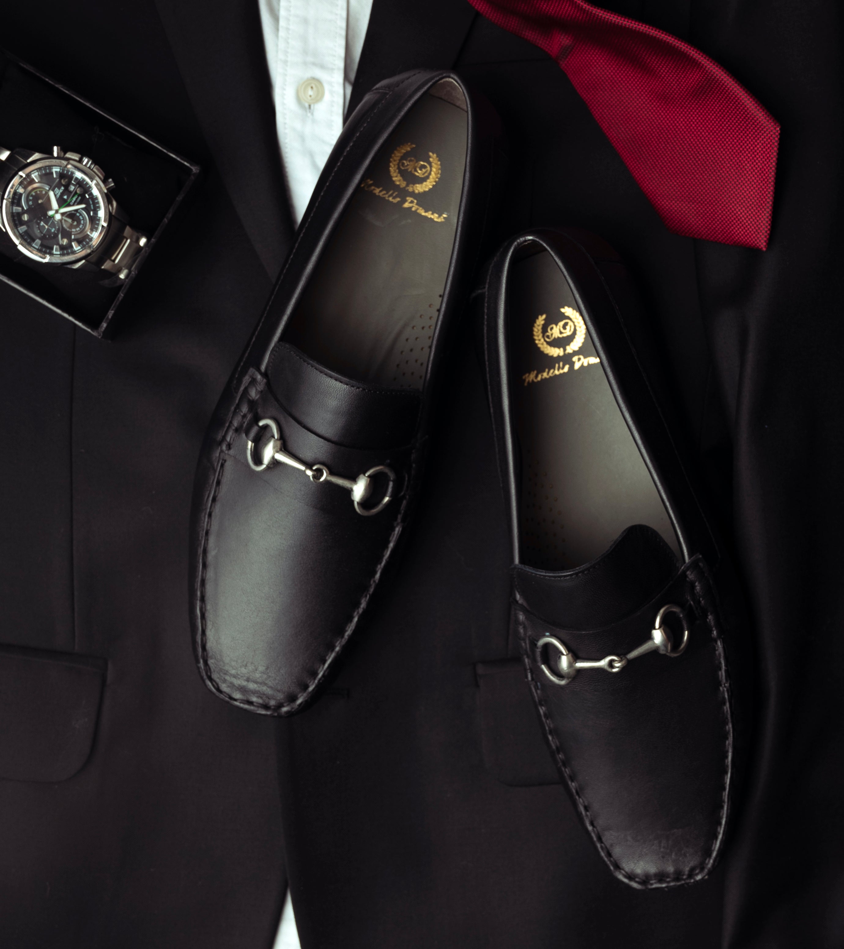 Tuscany Buckle Leather Loafers (Black)