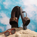 Louis Embossed Leather Slippers (Brown) — Brown slippers | Modello Domani