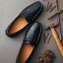 Gommino Leather Penny Loafers (Black) — Black loafers | Modello Domani