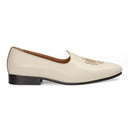 Noor Crest Leather Slipons (Ivory Off-White) (Limited Edition)