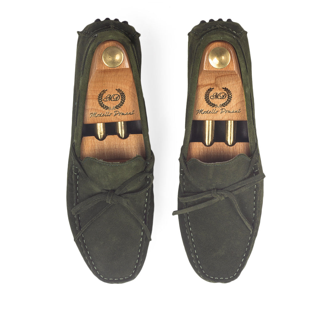Gommino Suede Bow Loafers (Olive Green)