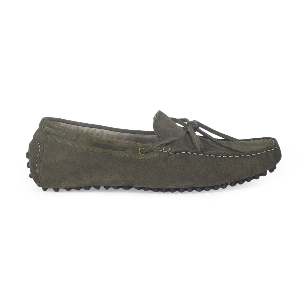 Gommino Suede Bow Loafers (Olive Green)