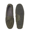 Gommino Suede Bow Loafers (Olive Green) — Green loafers | Modello Domani